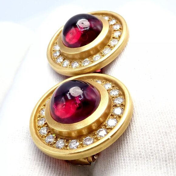 Rare! Vintage Kieselstein Cord 18k Yellow Gold Garnet Diamond Earrings 1997 - Picture 7 of 13